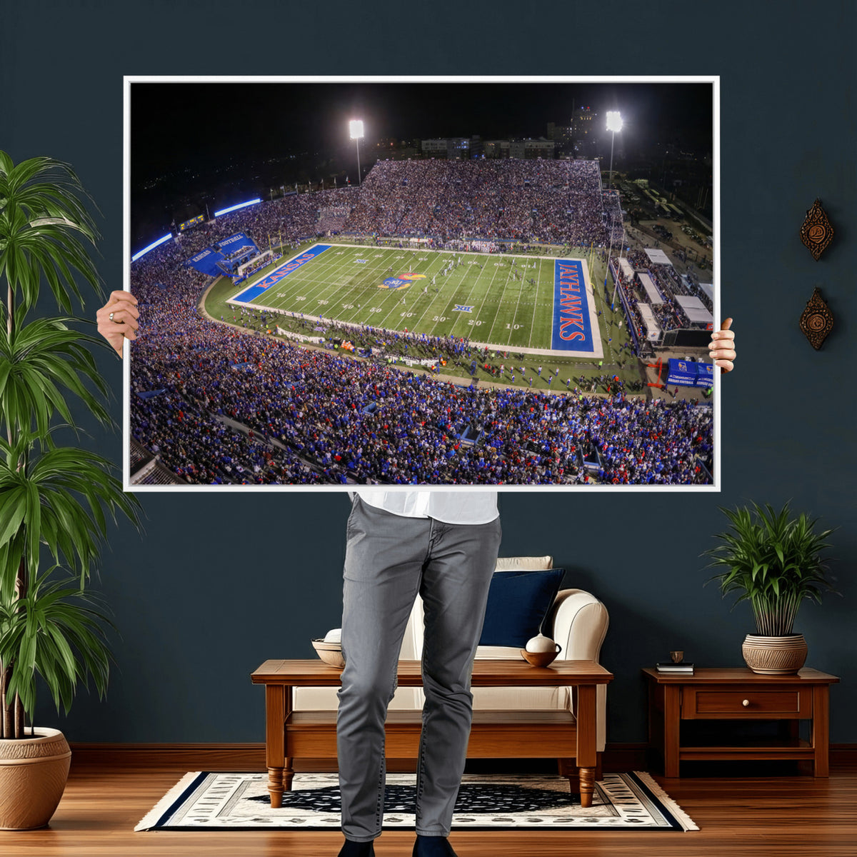 69760-MGV-CV-36X24 - University of Kansas Jayhawks Football Team Print - Lawrence Kansas Memorial Stadium Wall Art Canvas