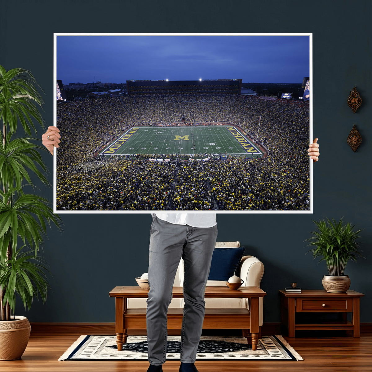34202-MGV-CV-36X24 - University of Michigan Wolverines Football Team Print - Ann Arbor Michigan Stadium Wall Art Canvas