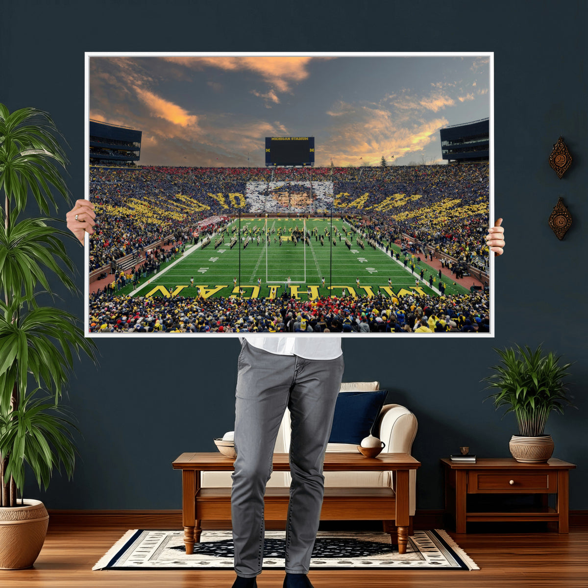 81843-MGV-CV-36X24 - University of Michigan Wolverines Print Canvas, Football Team Print - Ann Arbor Michigan Stadium