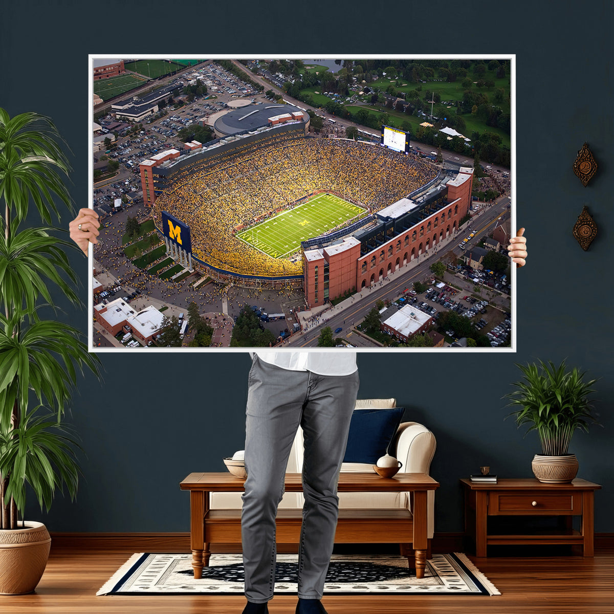 95248-PAN-FL-20X10 - University of Michigan Wolverines Football Team Print - Ann Arbor Michigan Stadium Wall Art Canvas
