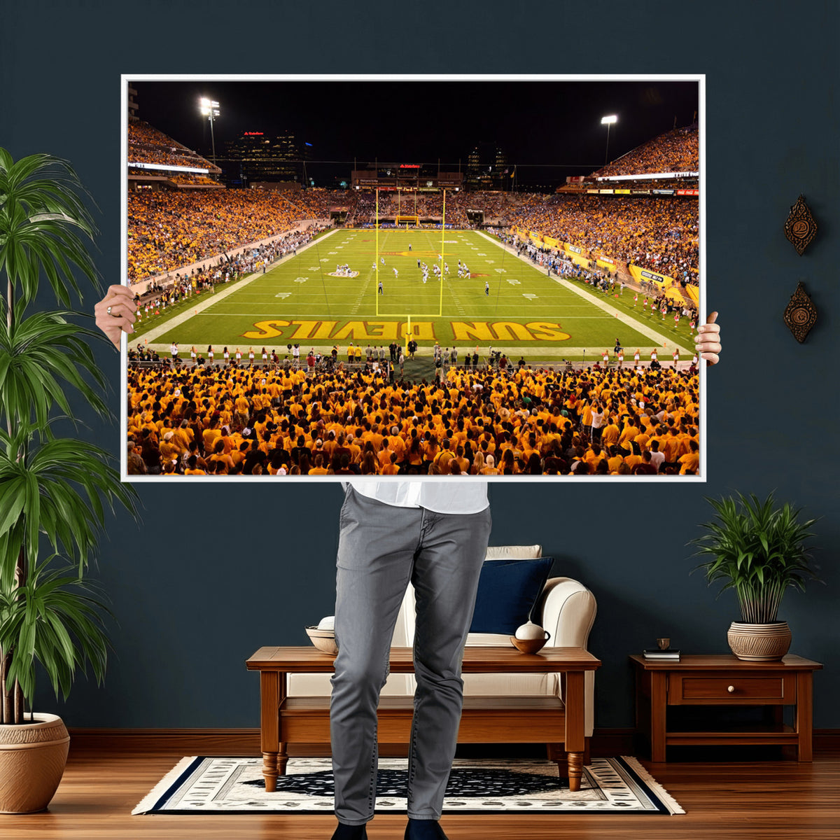 21588-MGV-CV-36X24 - ASU Sun Devils Football Team Print - Phoenix Mountain America Stadium Wall Art Canvas Print