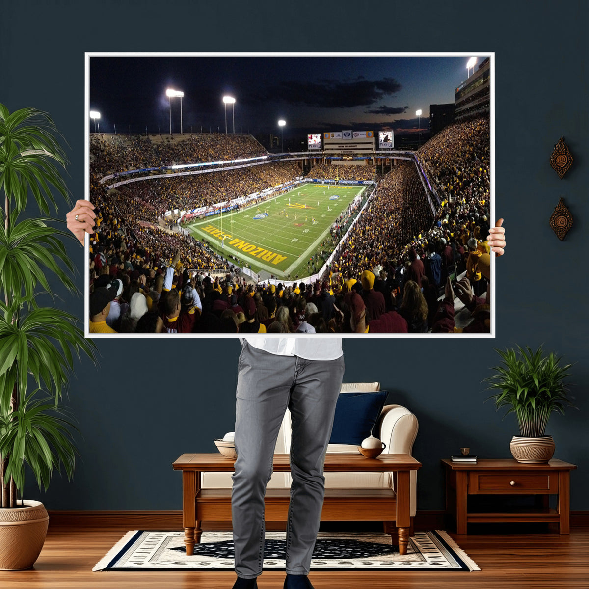 75716-MGV-CV-36X24 - ASU Sun Devils Football Team Print Canvas - Phoenix Mountain America Stadium Wall Art Canvas Print