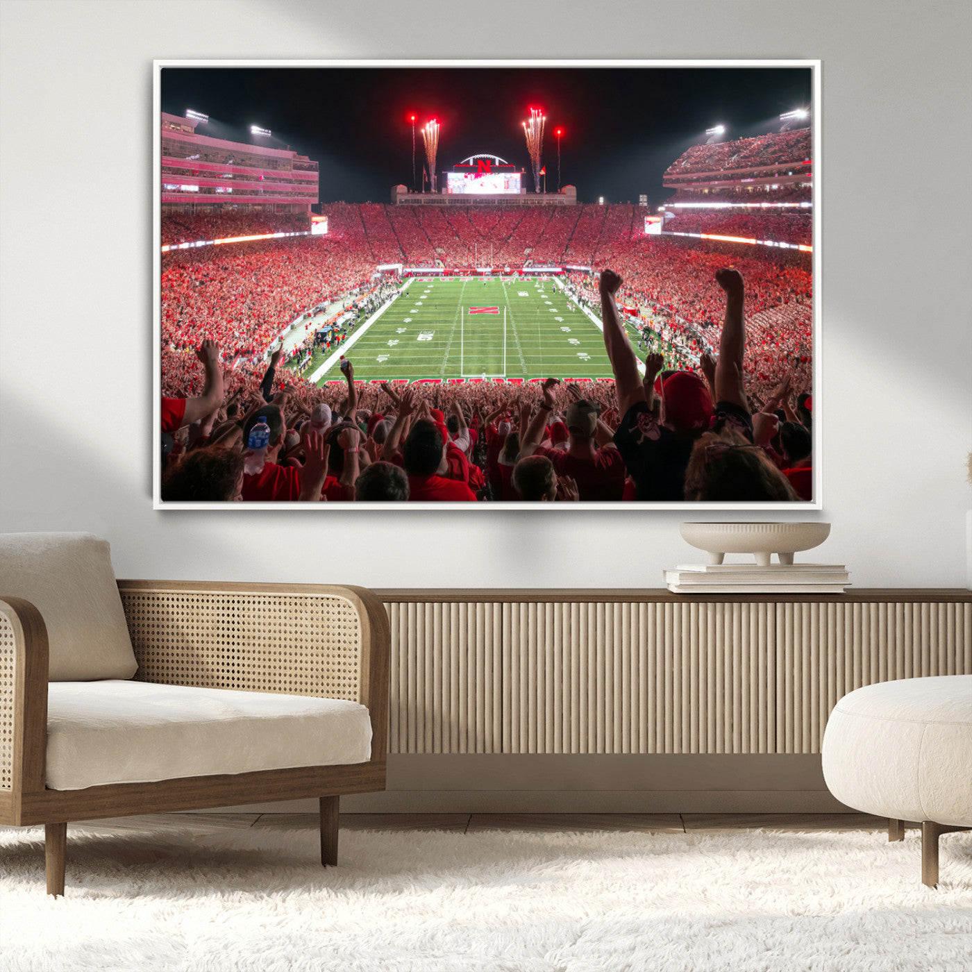 MGV-FC-36X24 - University of Nebraska Cornhuskers Football Team Print - Lincoln Memorial Stadium Wall Art Canvas