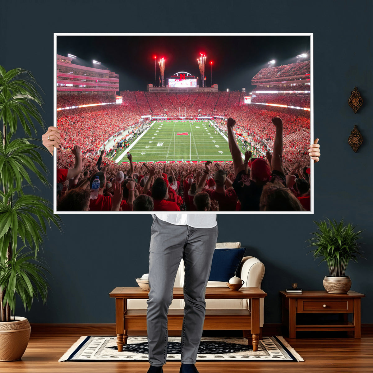 43351-MGV-CV-36X24 - University of Nebraska Cornhuskers Football Team Print - Lincoln Memorial Stadium Wall Art Canvas