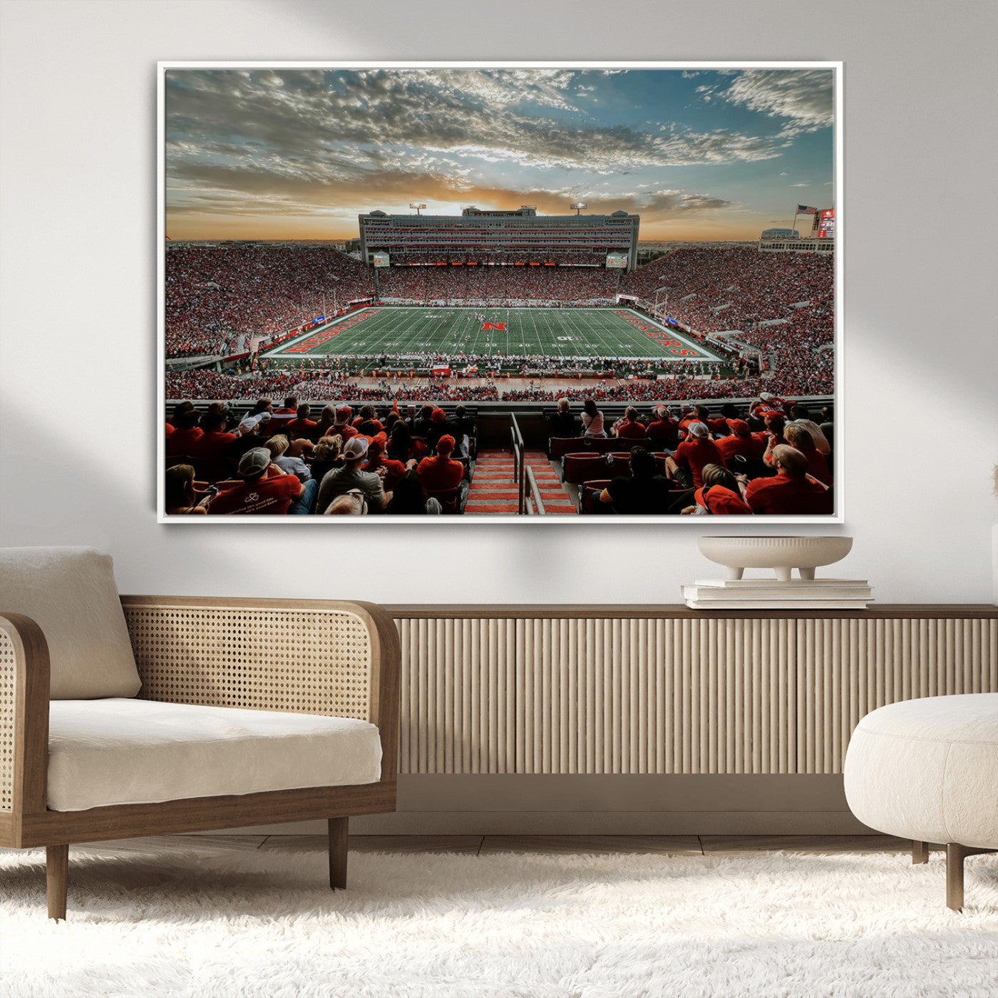 MGV-FC-36X24 - University of Nebraska Cornhuskers Football Team Print - Lincoln Memorial Stadium Art Canvas Print