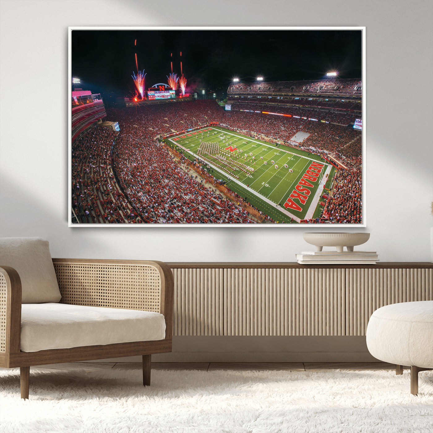 MGV-FC-36X24 - University of Nebraska Cornhuskers Football Team Print - Lincoln Memorial Stadium Wall Art Canvas