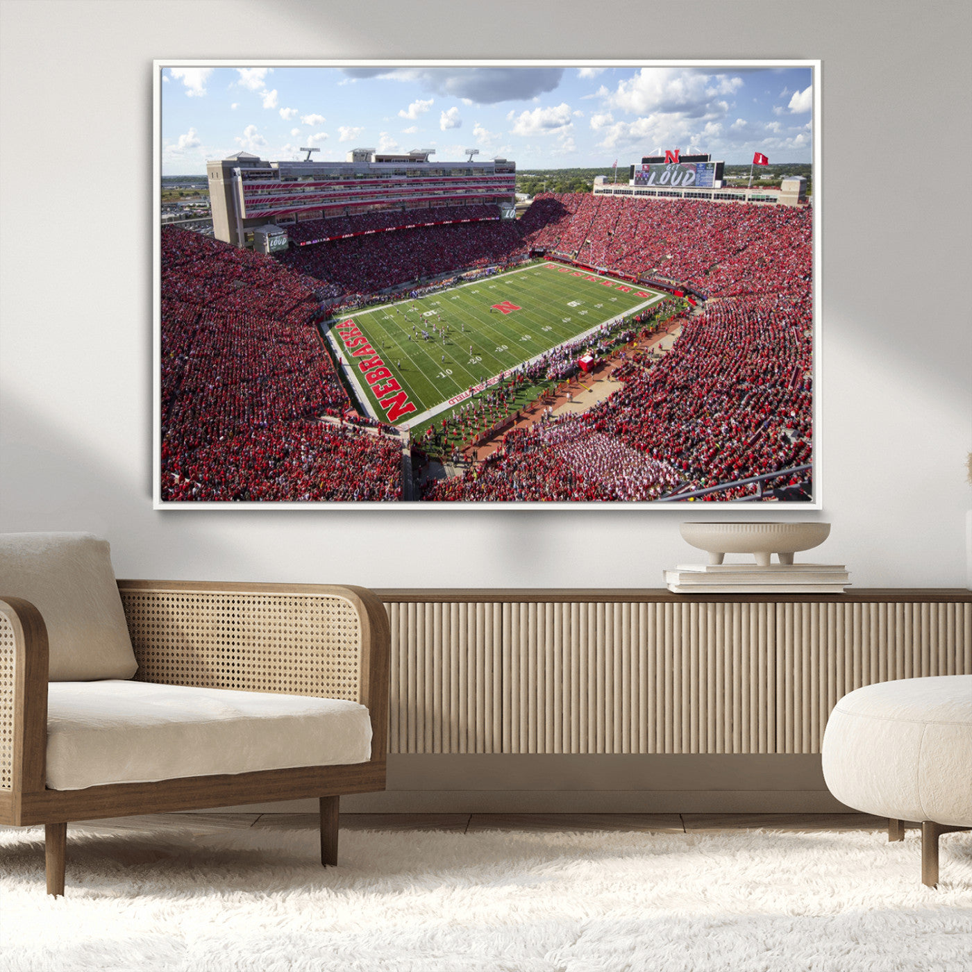 MGV-FC-36X24 - University of Nebraska Cornhuskers Football Team Print - Lincoln Memorial Stadium Wall Art Canvas