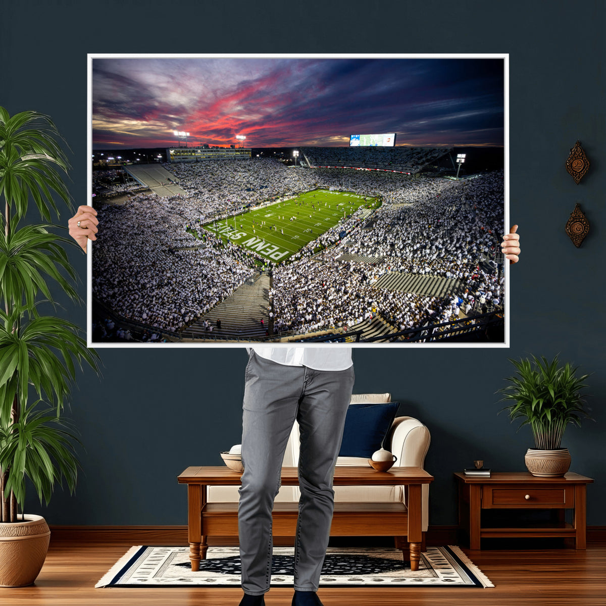 37304-MGV-CV-36X24 - Penn State Nittany Lions Football Team Print - University Park Beaver Stadium Art Canvas Print