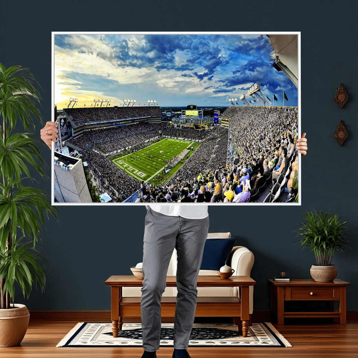 23788-MGV-CV-36X24 - Framed USF Bulls Football Team Print - Tampa Raymond James Stadium Wall Art Canvas Print