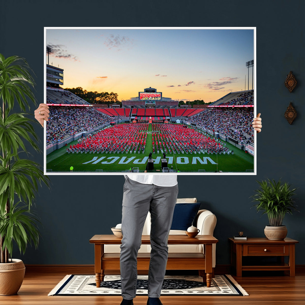 35266-MGV-CV-36X24 - NC State Wolfpack Football Team Print Wall Art - Raleigh Carter-Finley Stadium Wall Art Canvas Print