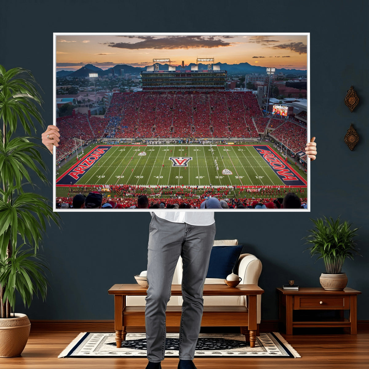 99722-MGV-CV-36X24 - Framed Arizona Wildcats Football Team Print - Tucson Arizona Stadium Wall Art Canvas Print