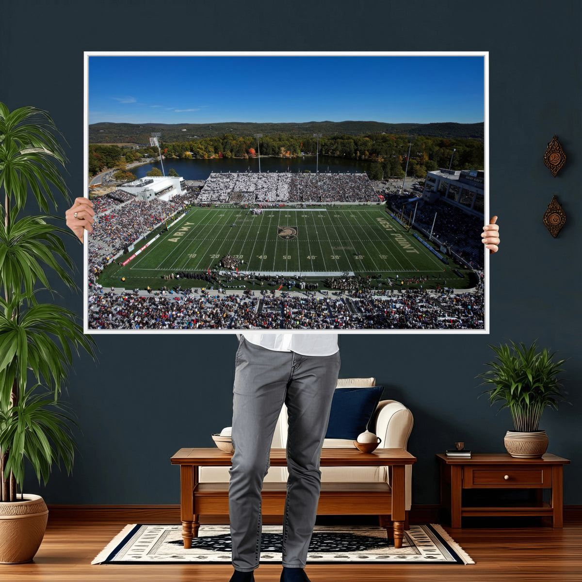 52056-MGV-CV-36X24 - Army Black Knights Football Team Print - West Point Michie Stadium Wall Art Canvas Print