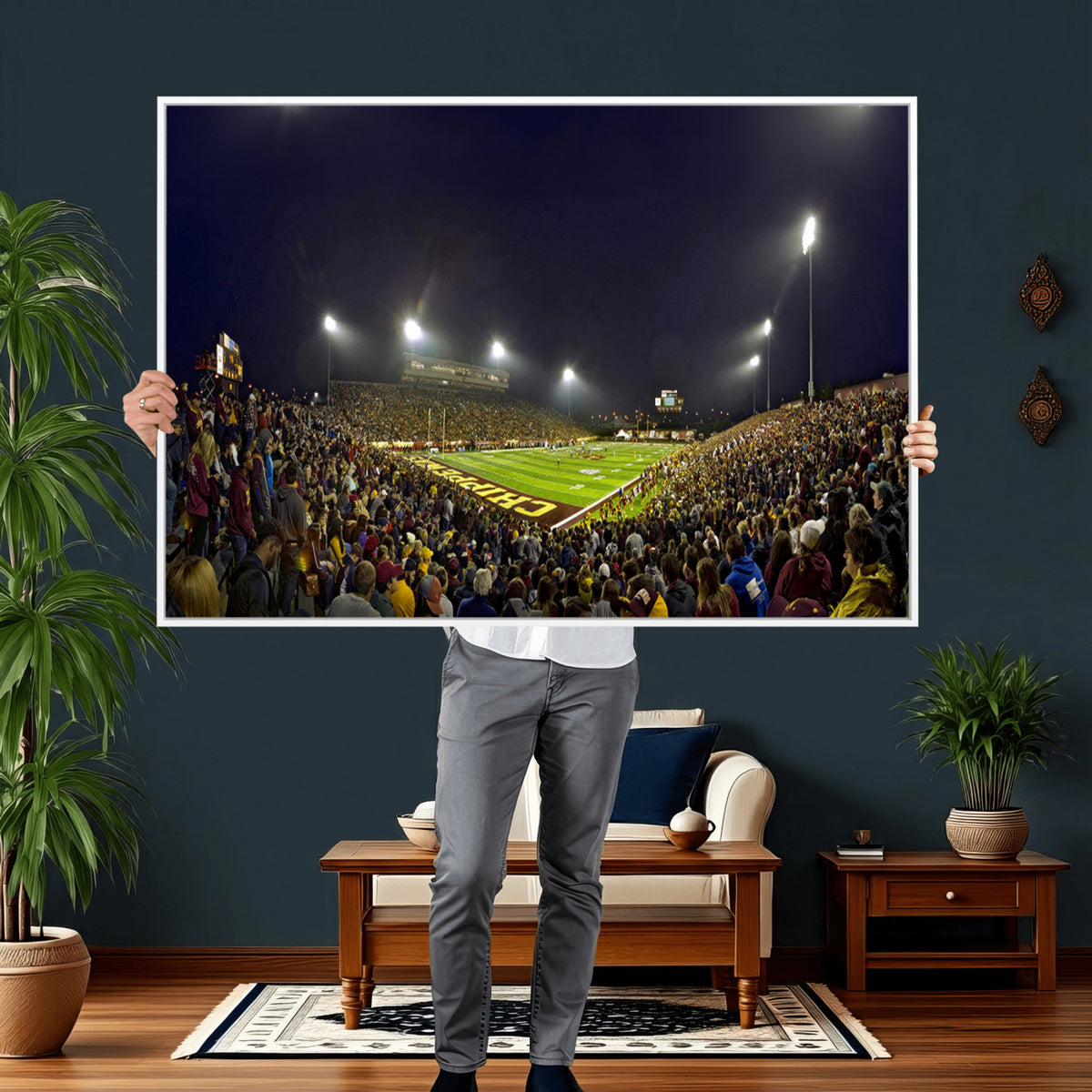 45619-MGV-CV-36X24 - Central Michigan University Chippewas Canvas Wall Art, Football Team Print - Mount Pleasant