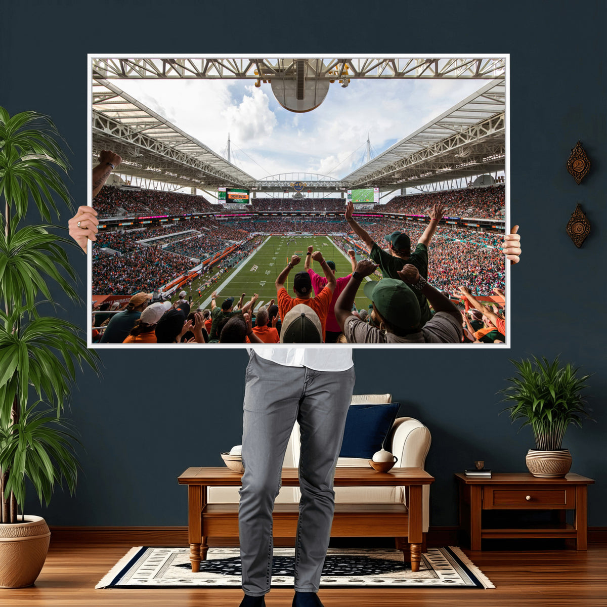 66239-PAN-FL-20X10 - Miami Hurricanes Football Team Wall Art Print - Miami Hard Rock Stadium Wall Art Canvas Print