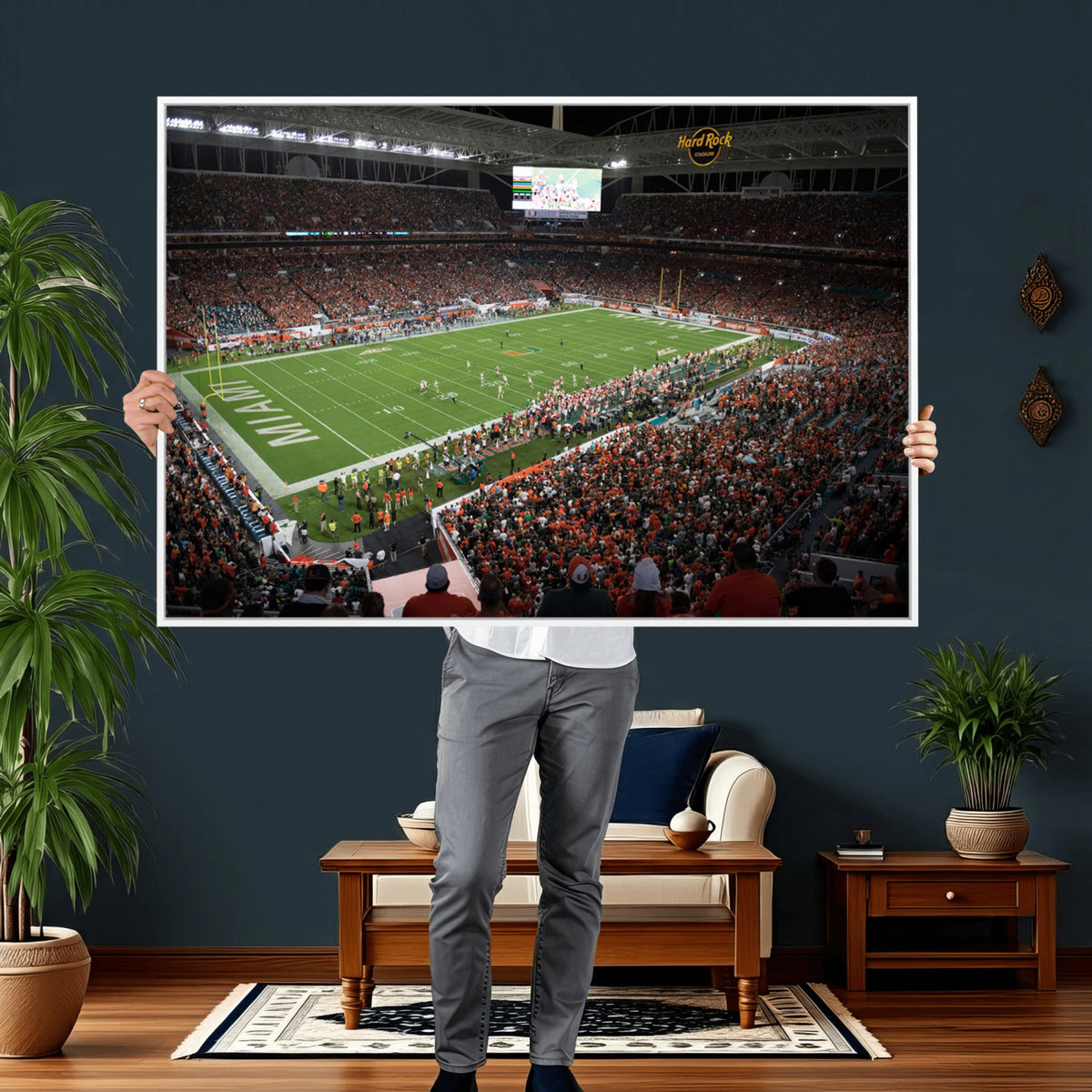 33698-PAN-FL-20X10 - Miami Hurricanes Football Team Print Canvas- Miami Hard Rock Stadium Wall Art Canvas Print