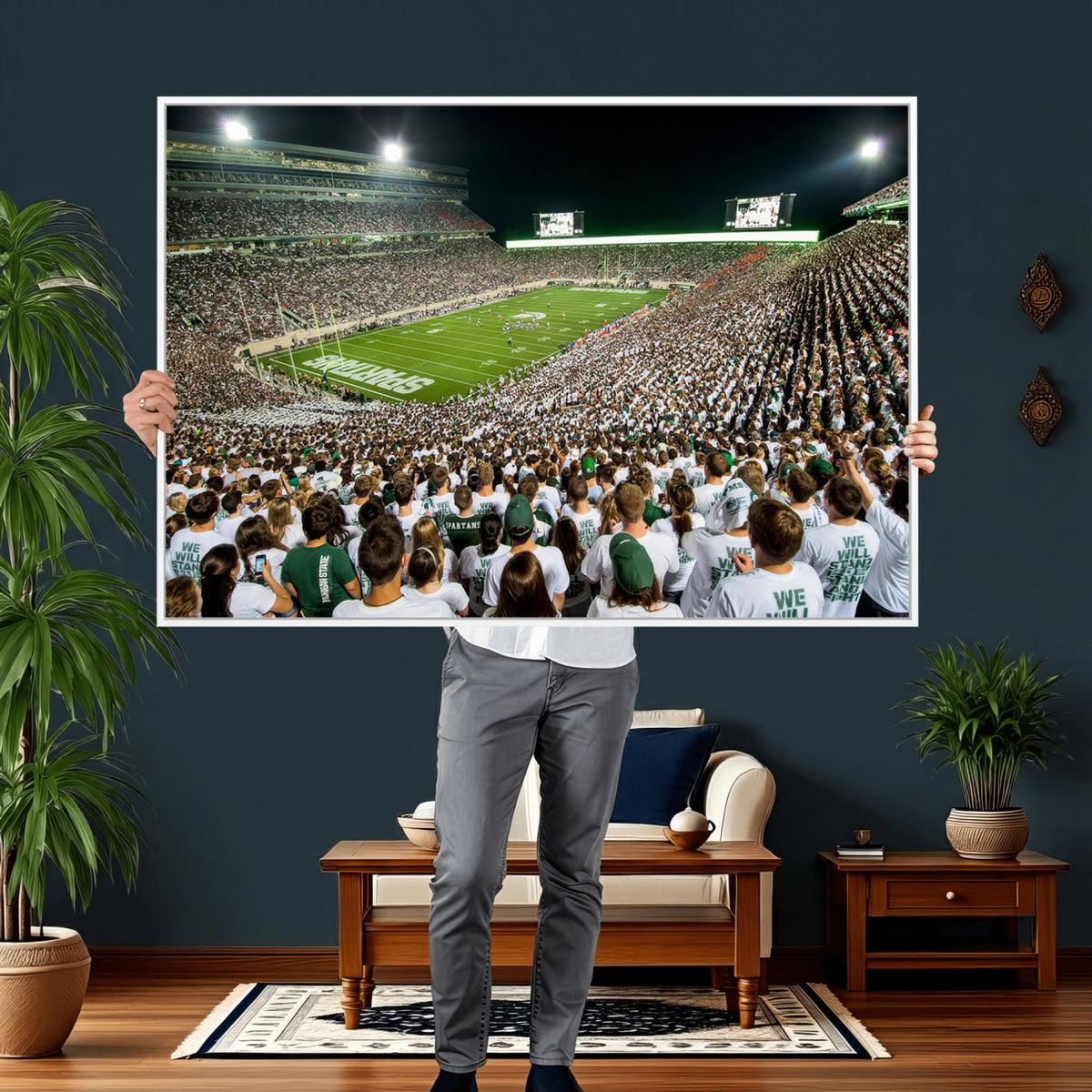 30457-PAN-FL-20X10 - Michigan State Spartans Football Canvas Print - East Lansing Spartan Stadium Wall Art Canvas Print