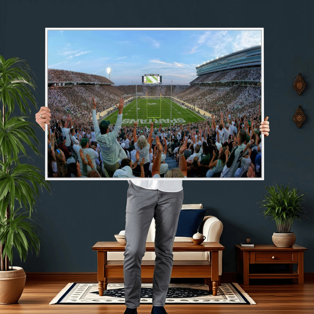 73105-PAN-FL-20X10 - Michigan State Spartans Football Team Art Print - East Lansing Spartan Stadium Wall Art Canvas Print