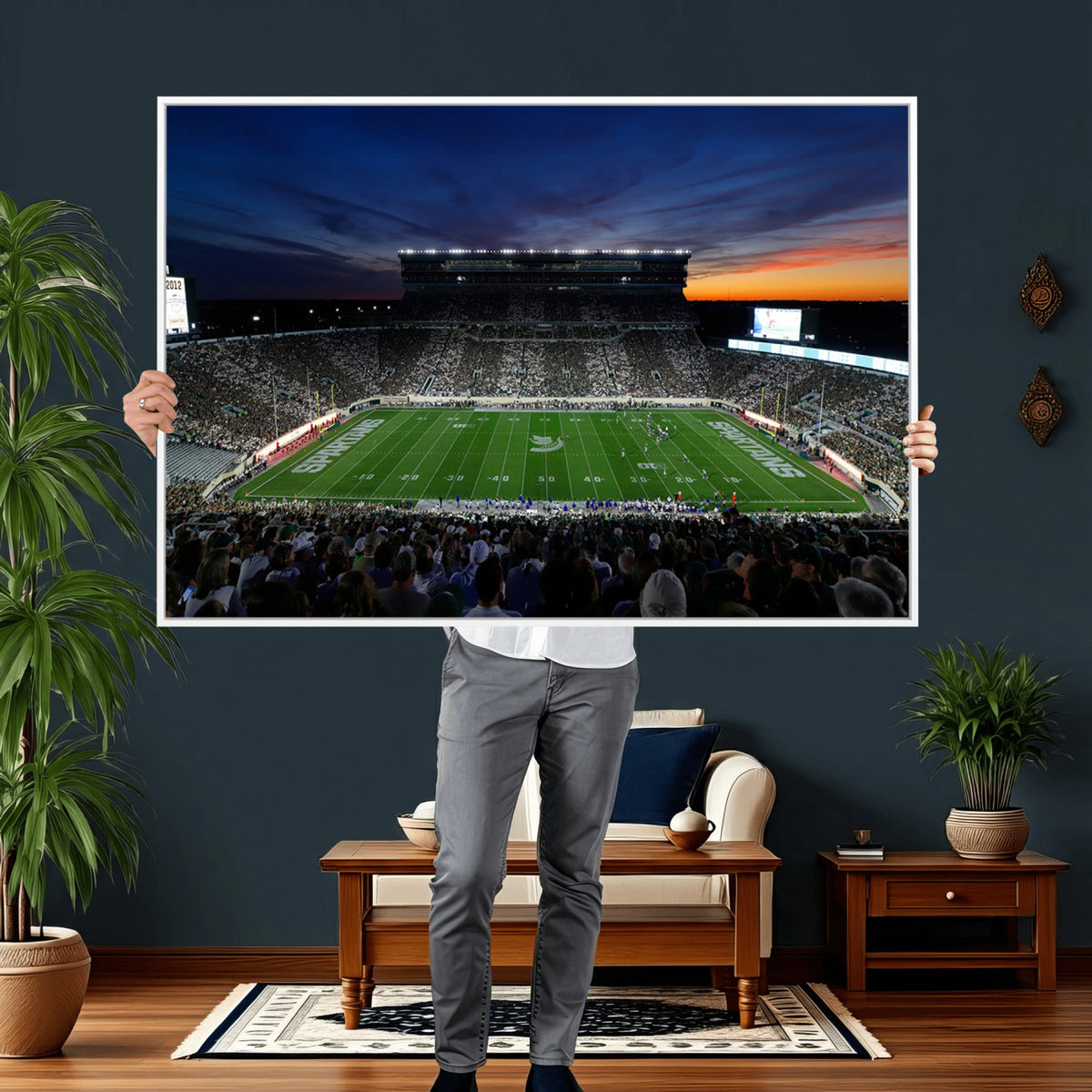 49074-PAN-FL-20X10 - Michigan State Spartans Football Team Print - East Lansing Spartan Stadium Canvas Print
