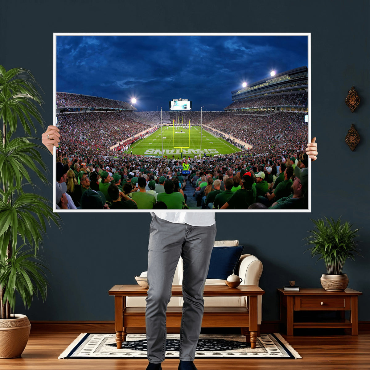 35248-PAN-FL-20X10 - Michigan State Spartans Football Team Print - East Lansing Spartan Stadium Wall Art Canvas Print
