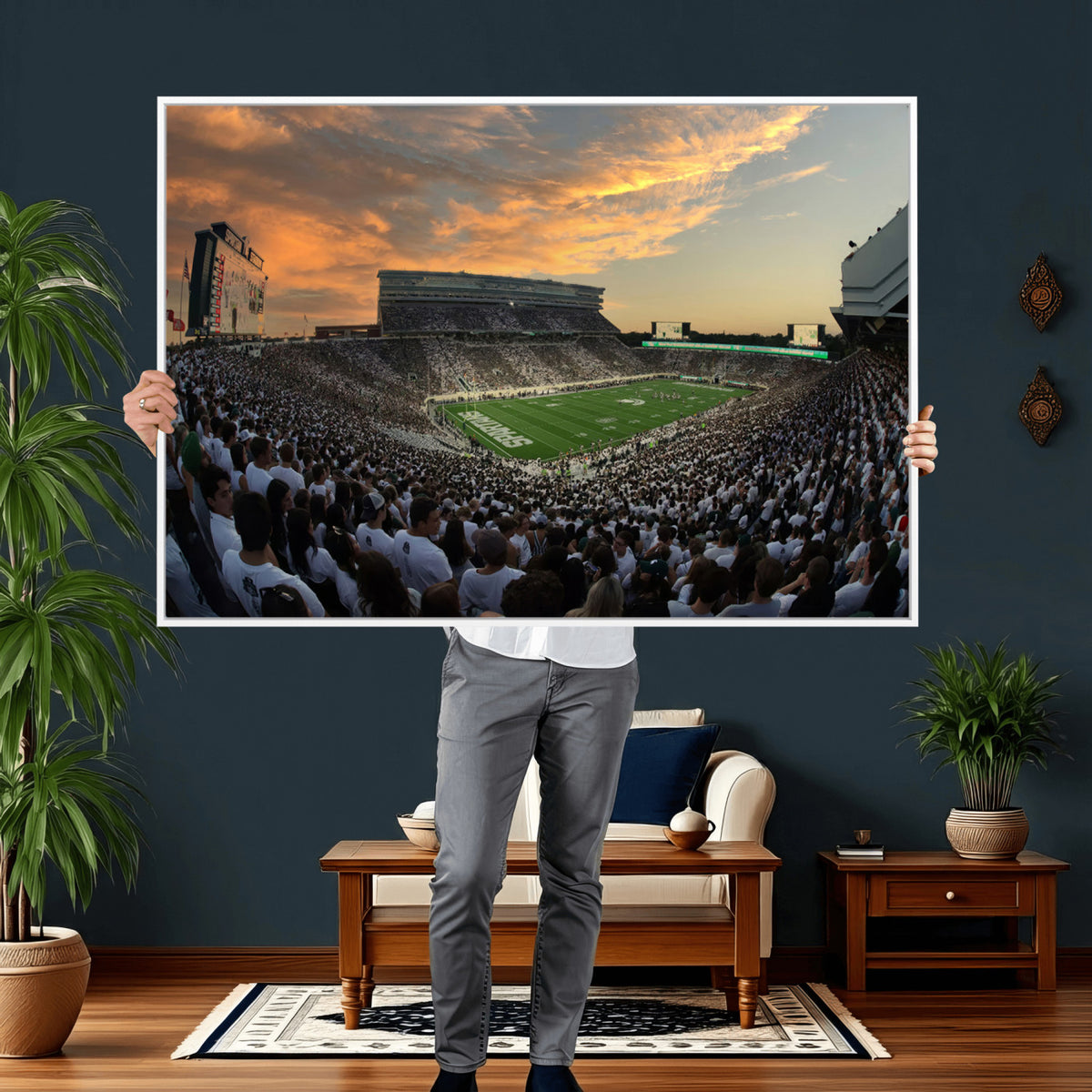99155-PAN-FL-20X10 - Michigan State Spartans Football Team Print - East Lansing Spartan Stadium Wall Art Canvas Print