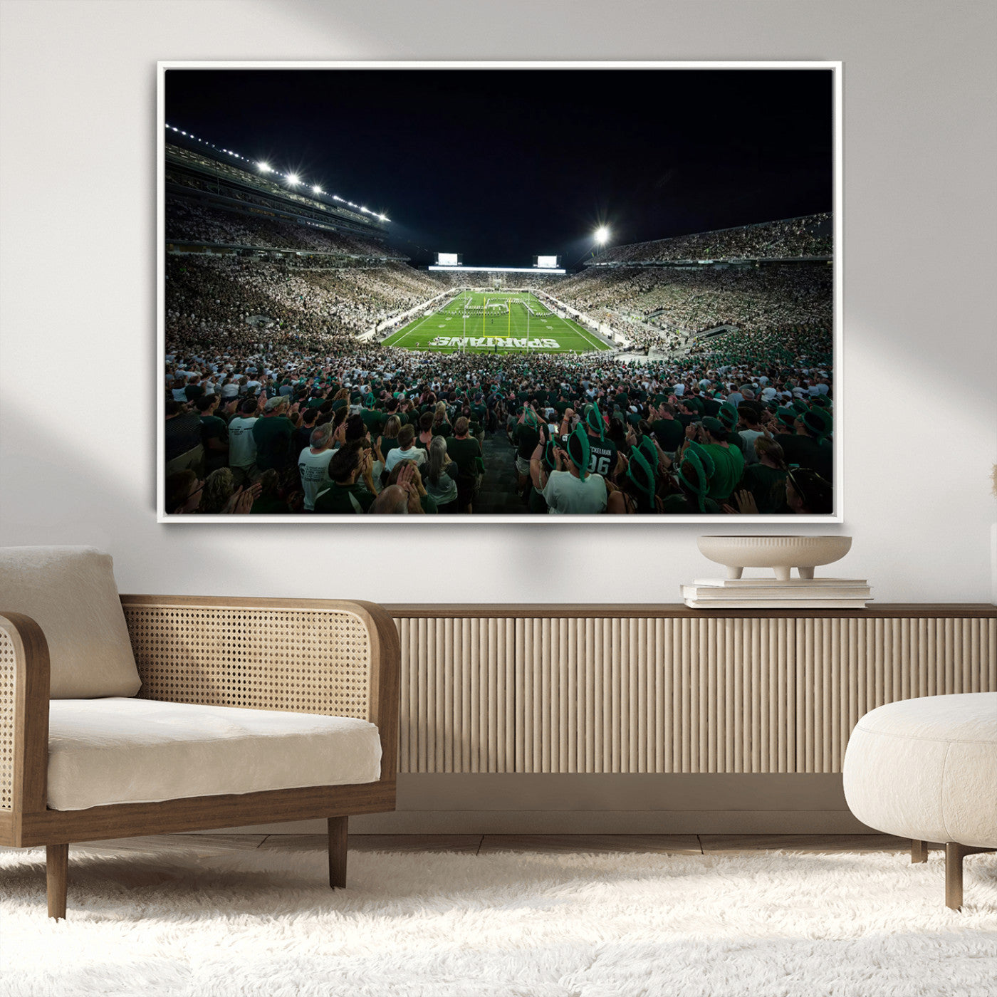 MGV-FC-36X24 - Framed Michigan State Spartans Football Team Print - East Lansing Spartan Stadium Wall Art Canvas