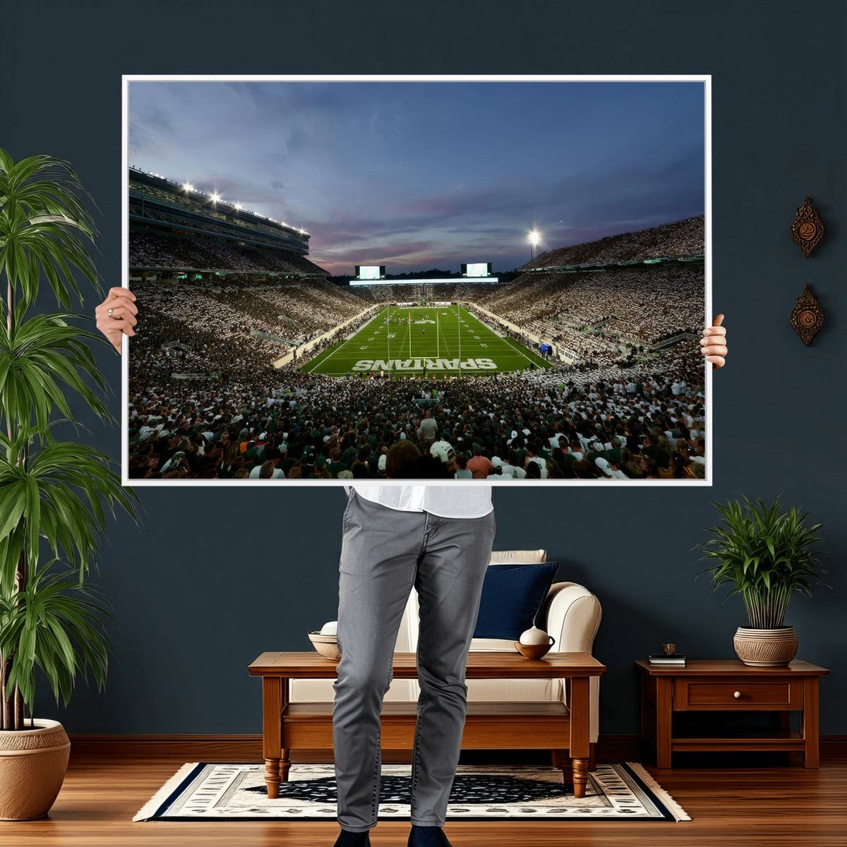 90831-PAN-FL-20X10 - Michigan State Spartans Football Team Print - East Lansing Spartan Stadium Canvas Print