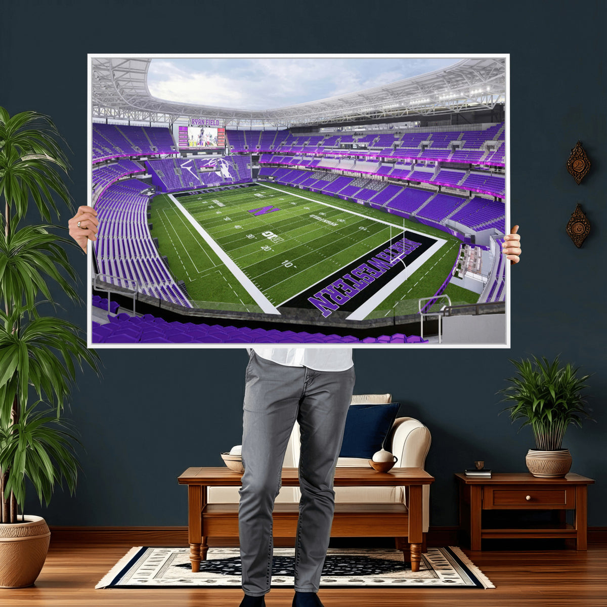 49190-MGV-CV-36X24 - Northwestern University Wildcats Football Team Print - Evanston Ryan Field Wall Art Canvas Print
