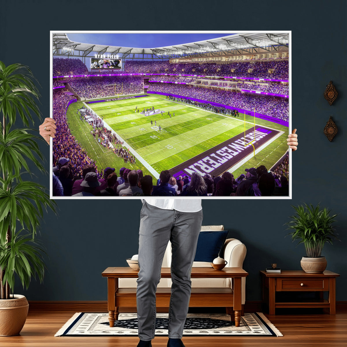 81245-MGV-CV-36X24 - Northwestern University Wildcats Football Team Print - Evanston Ryan Field Wall Art Canvas Print