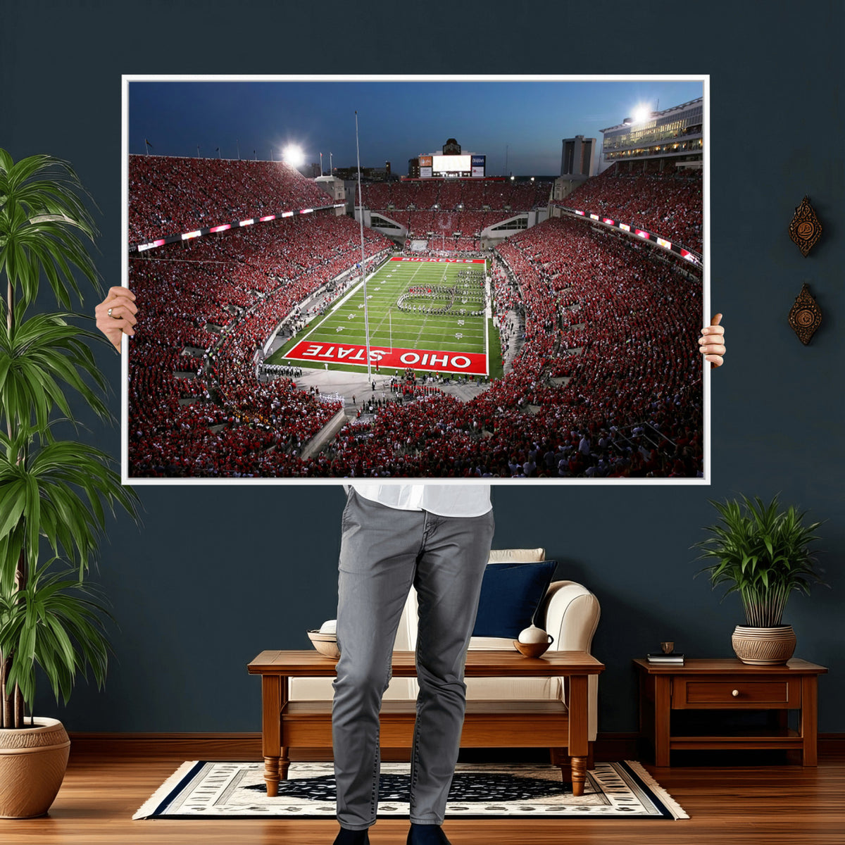 98743-PAN-FL-20X10 - Ohio State University Buckeyes Football Team Print - Columbus Ohio Stadium Wall Art Canvas Print