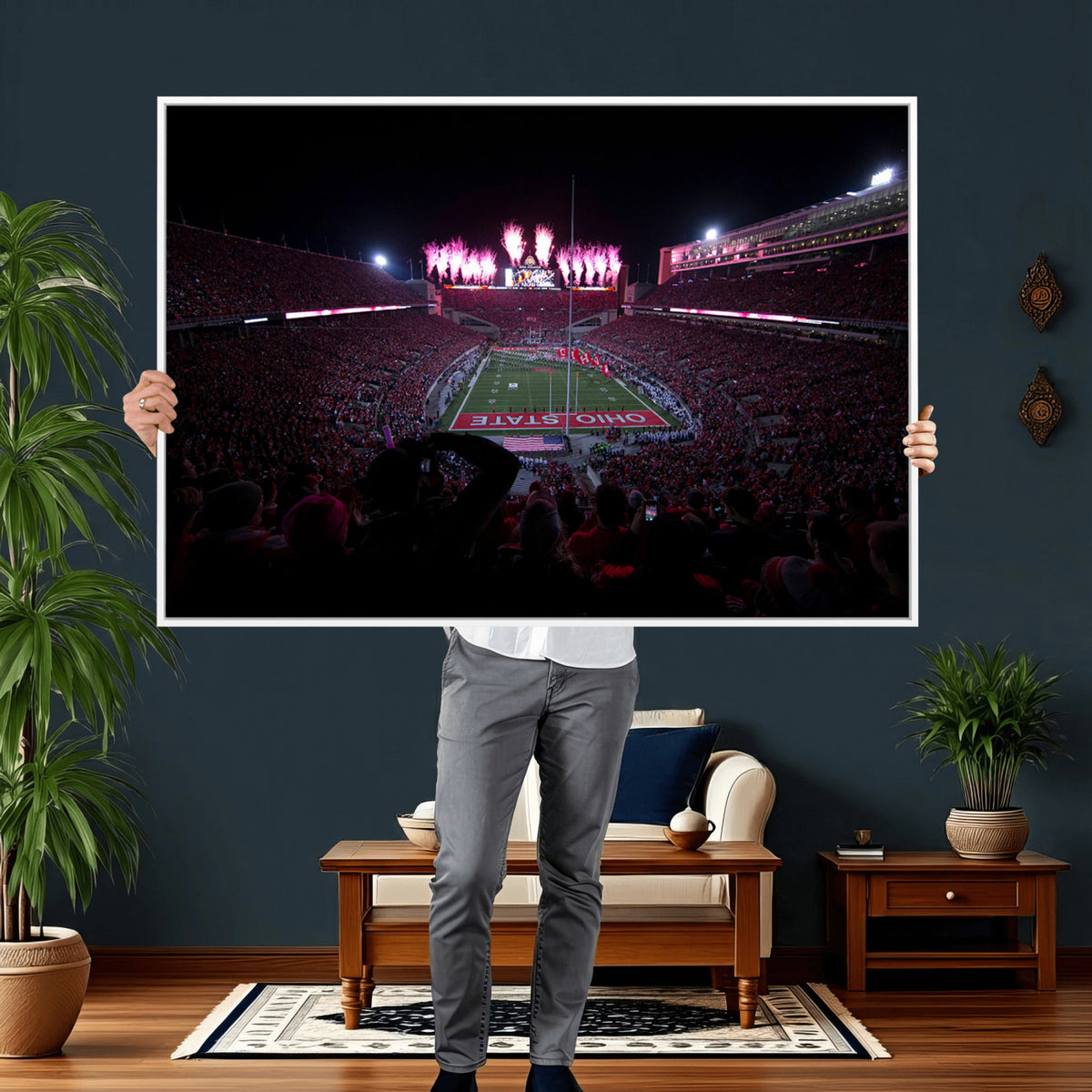 20483-PAN-FL-20X10 - Ohio State University Buckeyes Football Team Print - Columbus Ohio Stadium Wall Art Canvas Print