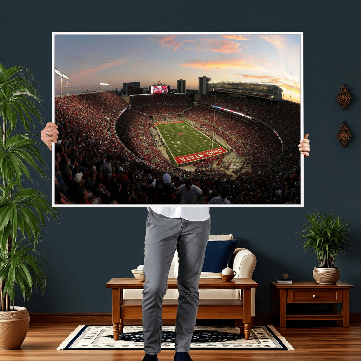 28825-PAN-FL-20X10 - Ohio State University Buckeyes Football Team Print - Columbus Ohio Stadium Wall Art Canvas Print