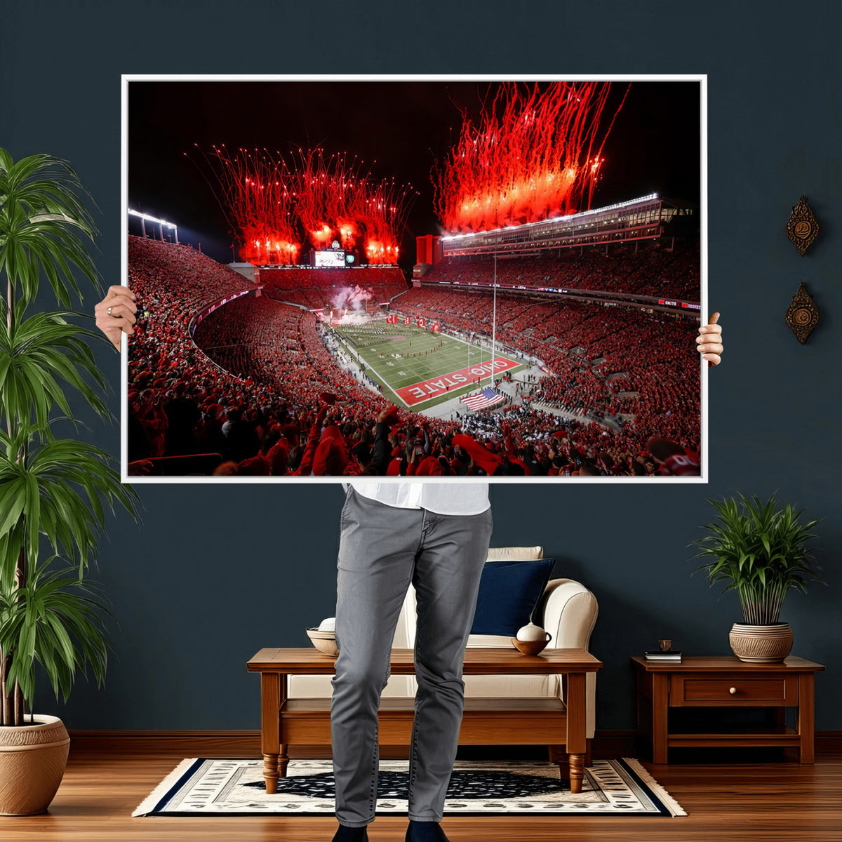 56909-PAN-FL-20X10 - Ohio State University Buckeyes Football Team Print - Columbus Ohio Stadium Wall Art Canvas Print