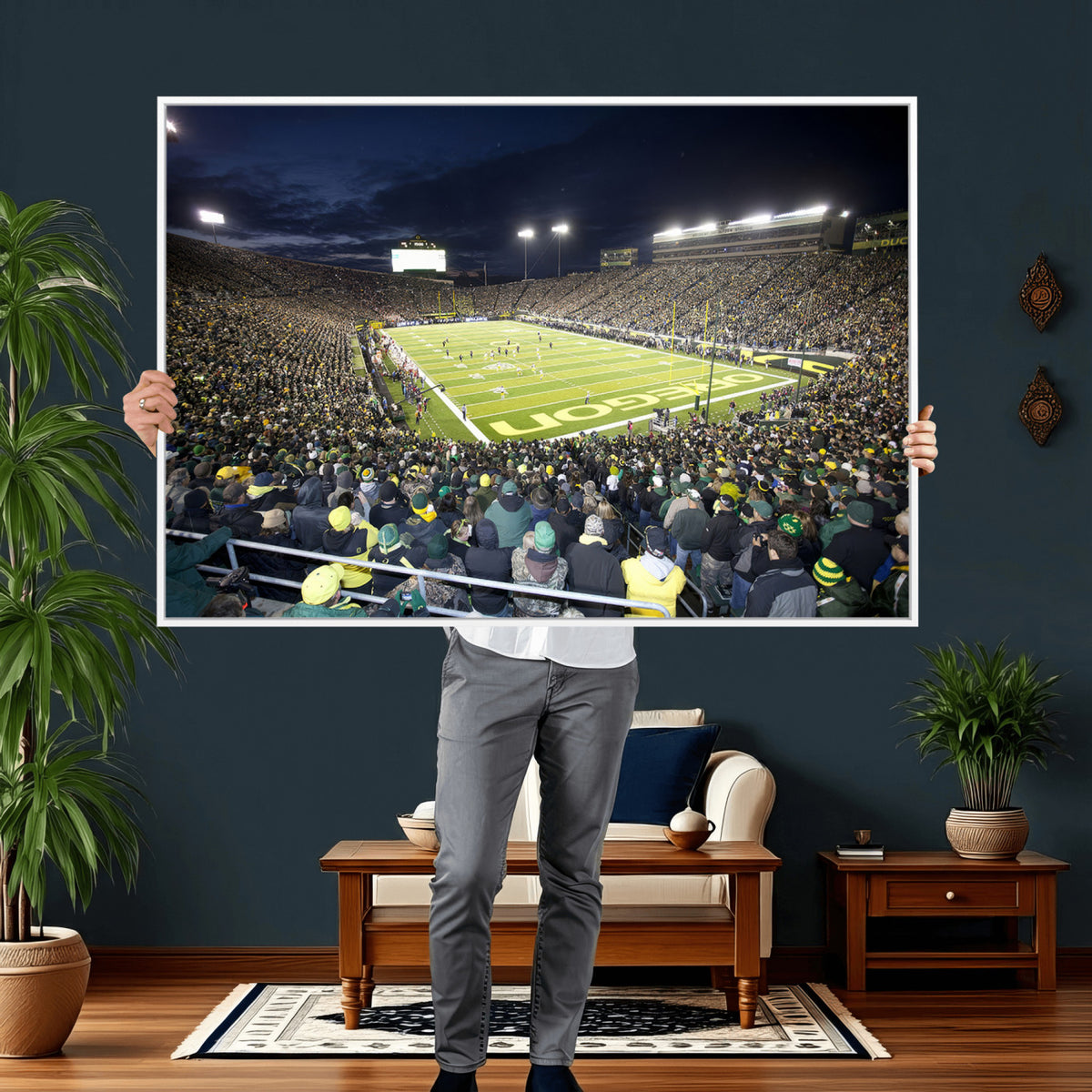 48756-PAN-FL-20X10 - University of Oregon Ducks Football Team Print - Eugene Autzen Stadium Wall Art Canvas Print