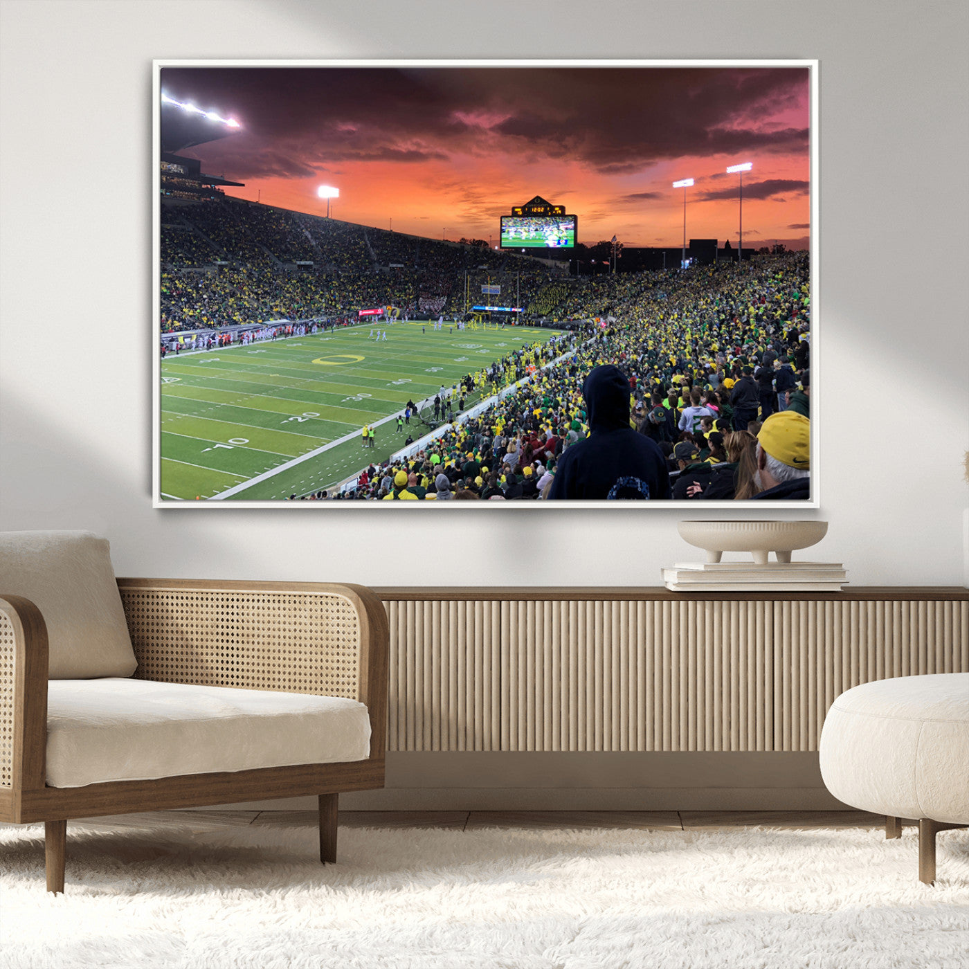 MGV-FC-36X24 - Eugene Autzen Stadium Canvas Wall Art Print – Sunset Over Iconic Football Field Wall Decor for Home
