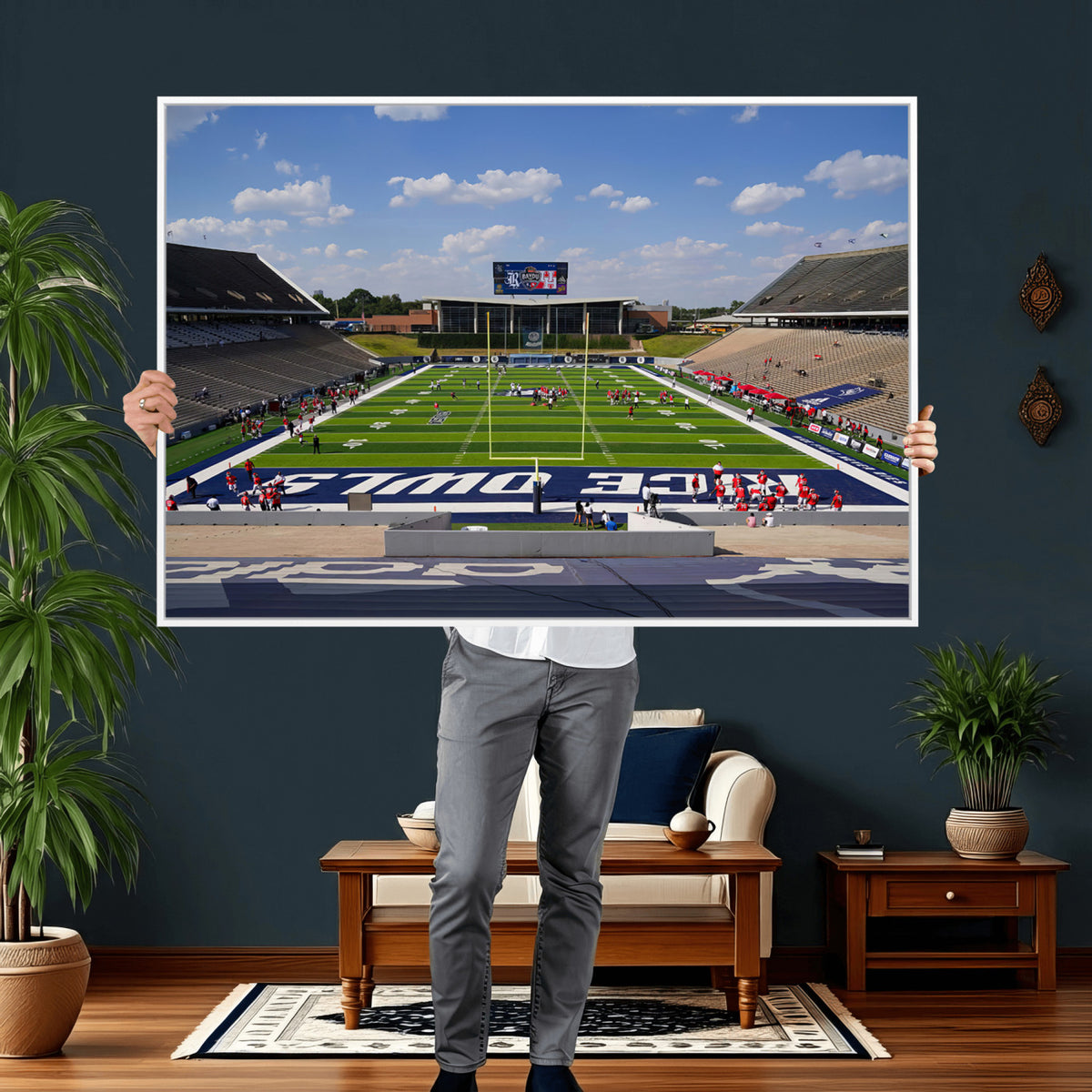 92248-MGV-CV-36X24 - Rice University Owls Football Team Print, Houston Rice Stadium
