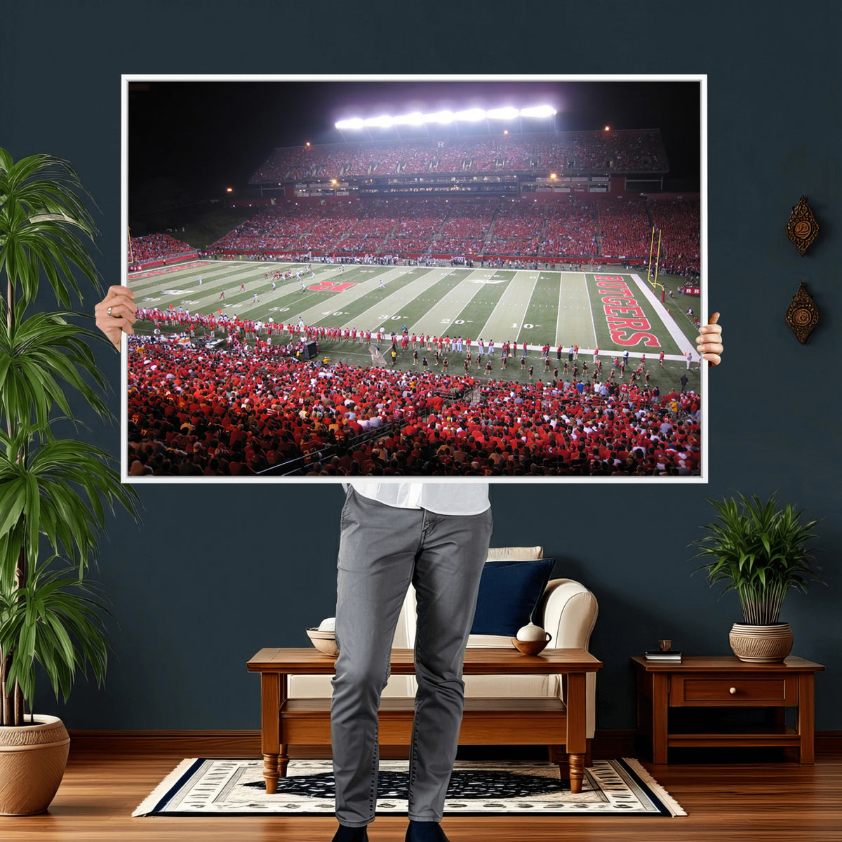 53225-PAN-FL-20X10 - Rutgers University Scarlet Knights Football Team Print - Piscataway SHI Stadium Wall Art Canvas
