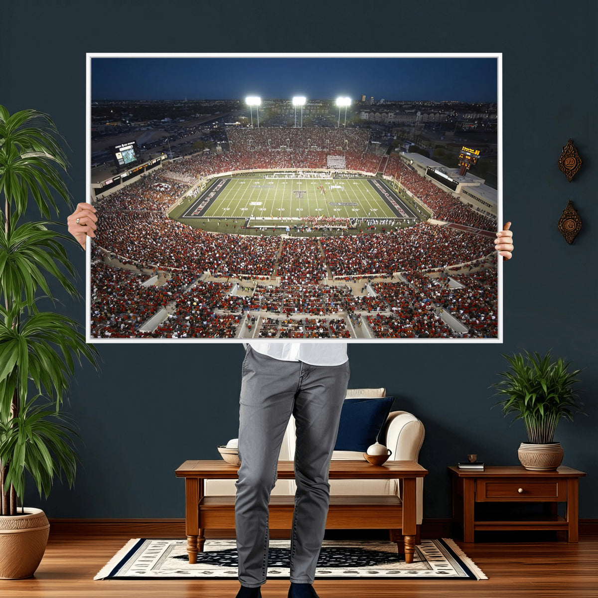 55763-MGV-CV-36X24 - Texas Tech Red Raiders Football Team Print, Lubbock Jones AT&T Stadium, Framed and Ready to Hang