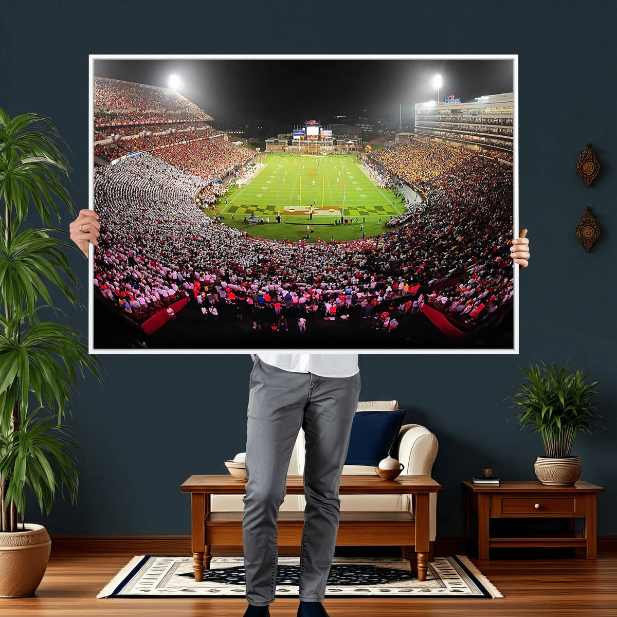 12091-PAN-FL-20X10 - University of Maryland Terrapins Football Team Print - College Park SECU Stadium Wall Art Canvas