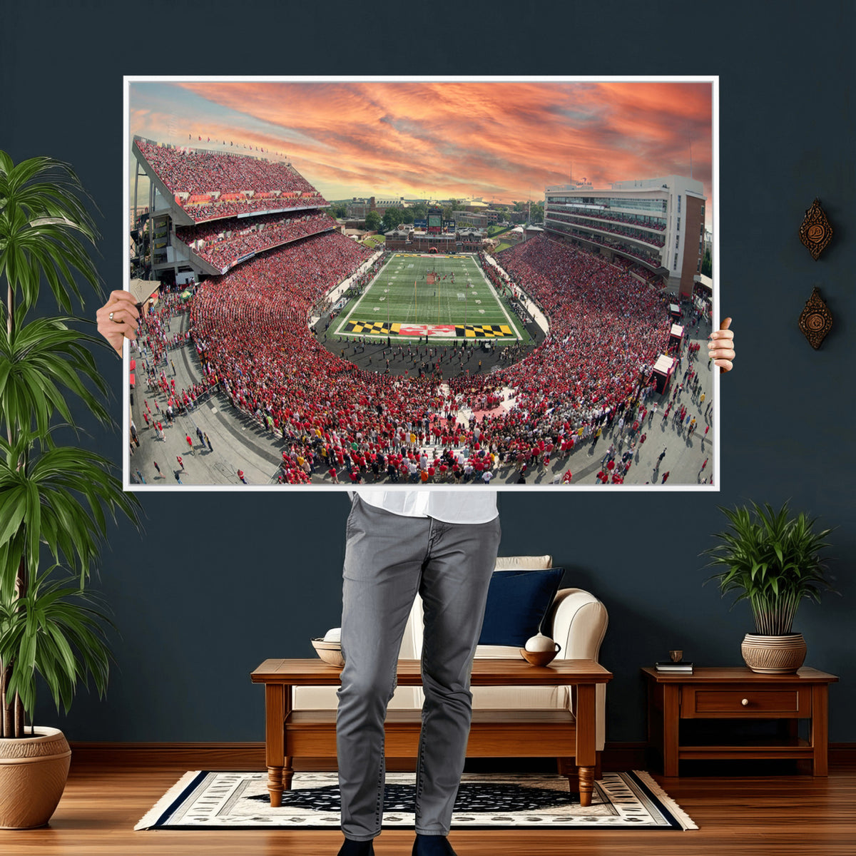 24140-PAN-FL-20X10 - University of Maryland Terrapins Football Team Print - College Park SECU Stadium Wall Art Canvas