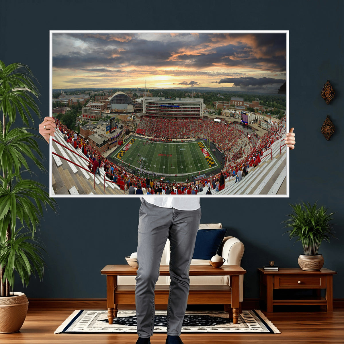 29993-PAN-FL-20X10 - University of Maryland Terrapins Football Team Print - College Park SECU Stadium Wall Art Canvas