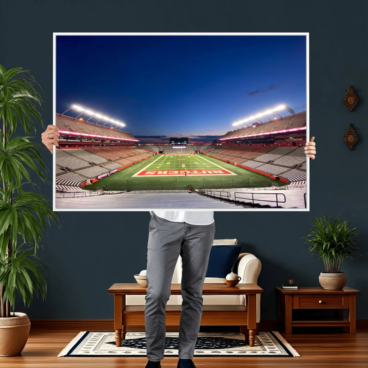 15051-MGV-CV-36X24 - Rutgers Scarlet Knights Football Team Print, Piscataway SHI Stadium