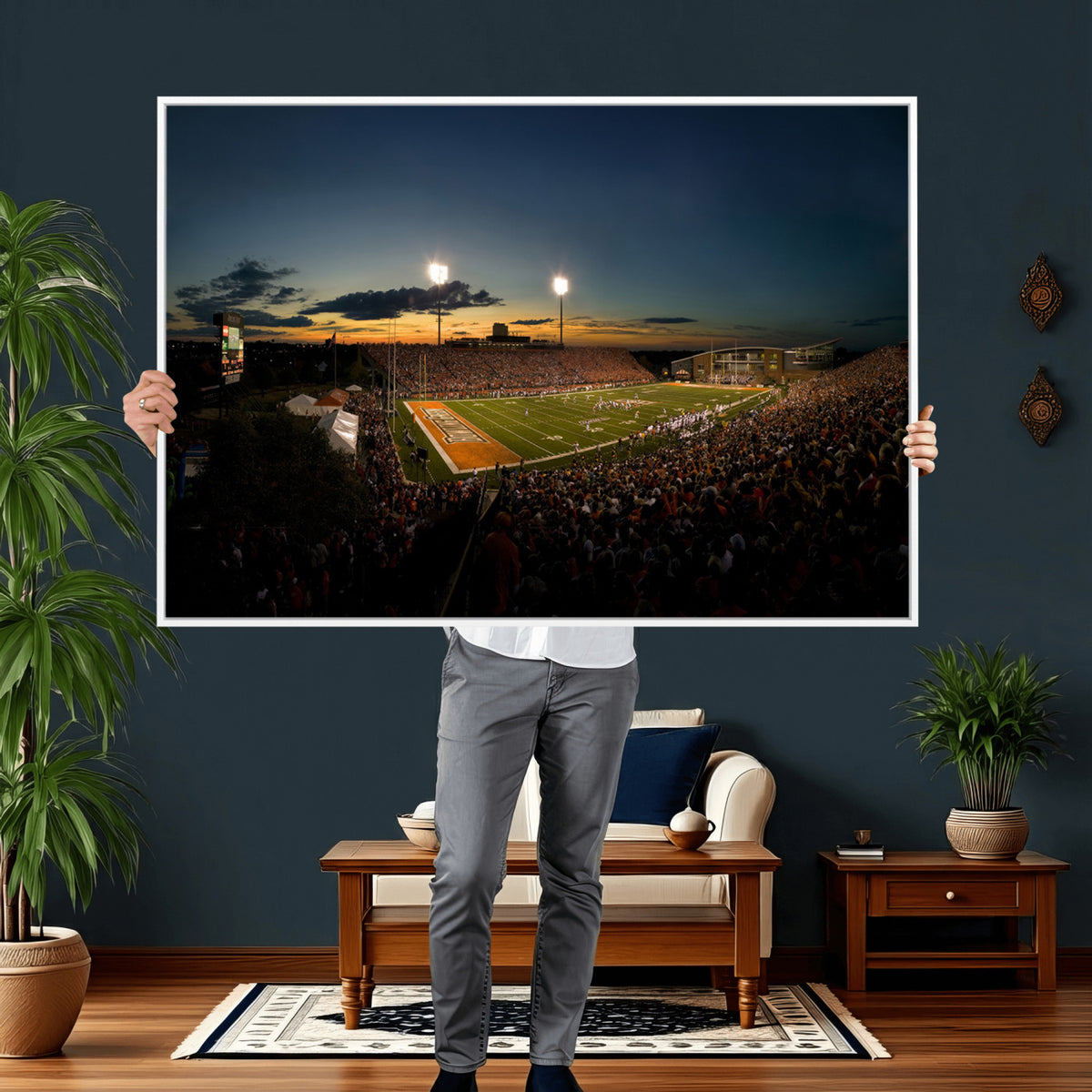 15980-PAN-FL-20X10 - Ball State Cardinals Football Team Print - Muncie Scheumann Stadium Wall Art Canvas Print