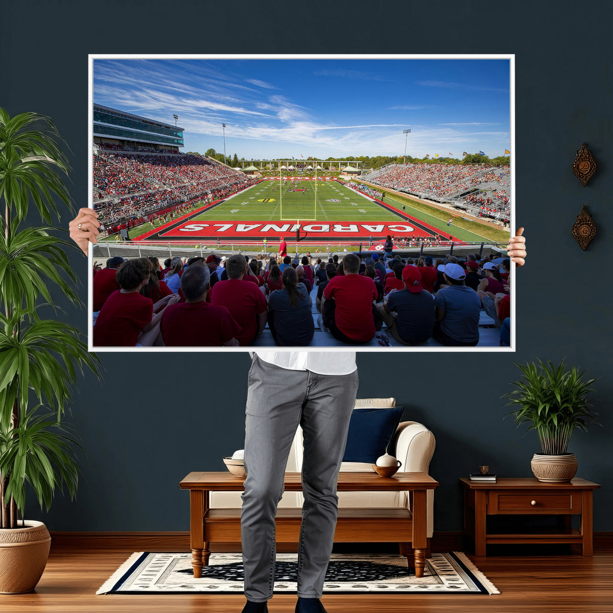 71475-PAN-FL-20X10 - Ball State Cardinals Football Team Print - Muncie Scheumann Stadium Wall Art Canvas Print