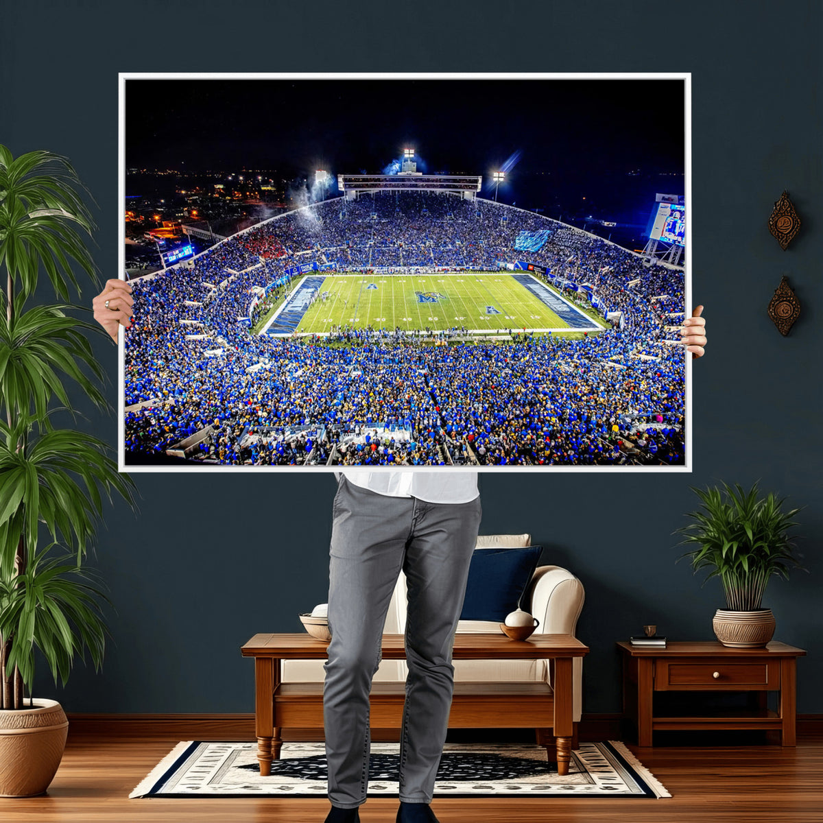 11665-PAN-FL-20X10 - University of Memphis Tigers Football Team Print - Memphis Simmons Bank Liberty Stadium Wall Art