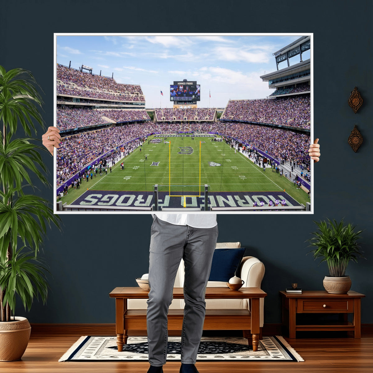 27650-PAN-FL-20X10 - TCU Horned Frogs Football Team Print - Fort Worth Amon G. Carter Stadium Wall Art Canvas Print