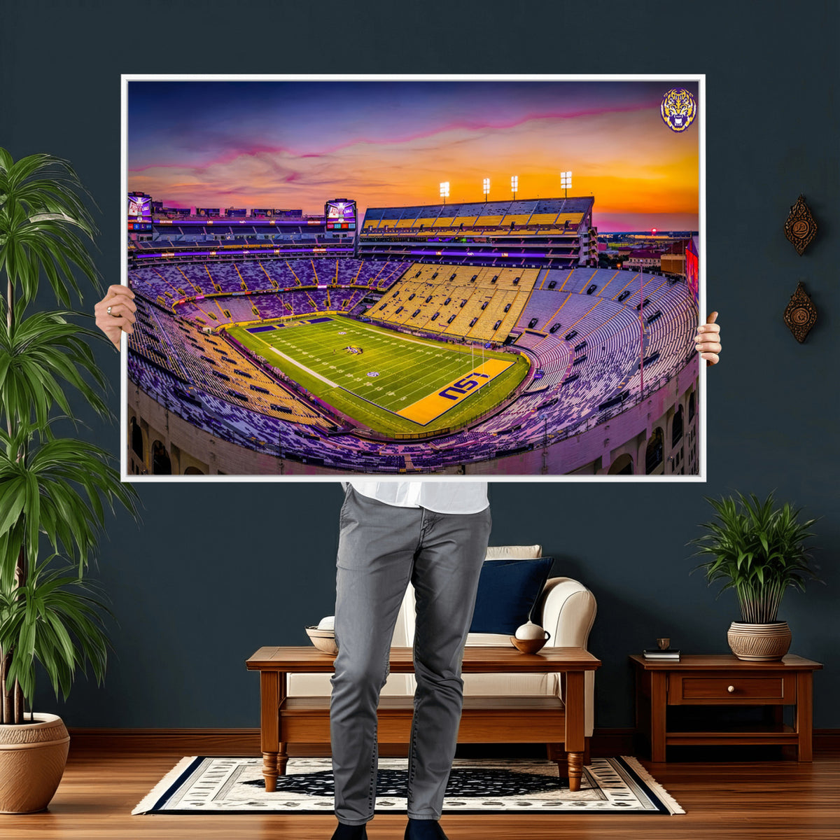 93538-MGV-CV-36X24 - The Louisiana State University Tigers Football Team Print, Framed and Ready to Hang Stadium Print