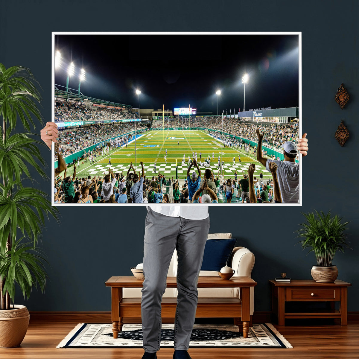56448-MGV-CV-36X24 - The Tulane University Green Wave Football Team Print, New Orleans Yulman Stadium