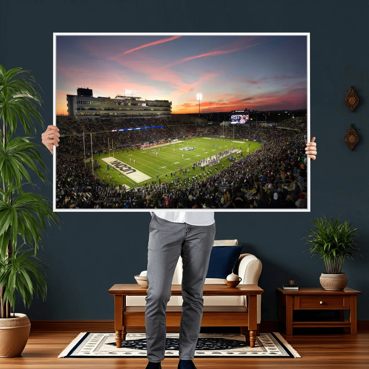 64416-MGV-CV-36X24 - The University of Connecticut UCONN Huskies Football Team Print, Framed and Ready to Hang