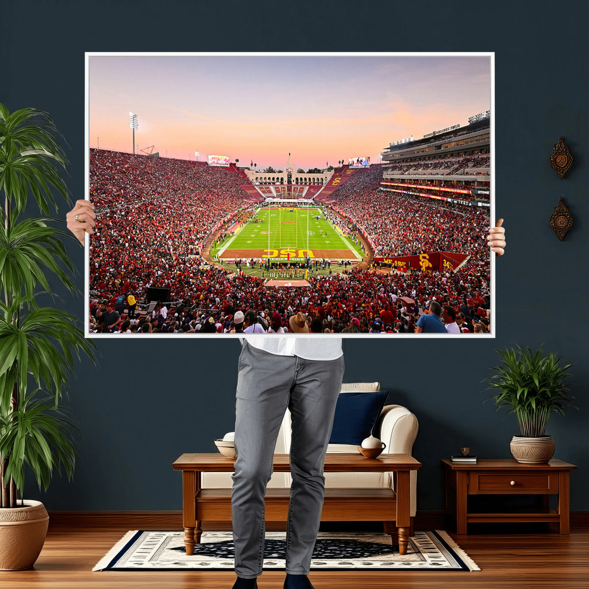 39904-MGV-CV-36X24 - The University of Southern California USC Trojans Football Team Print, Home Bar Wall Decor