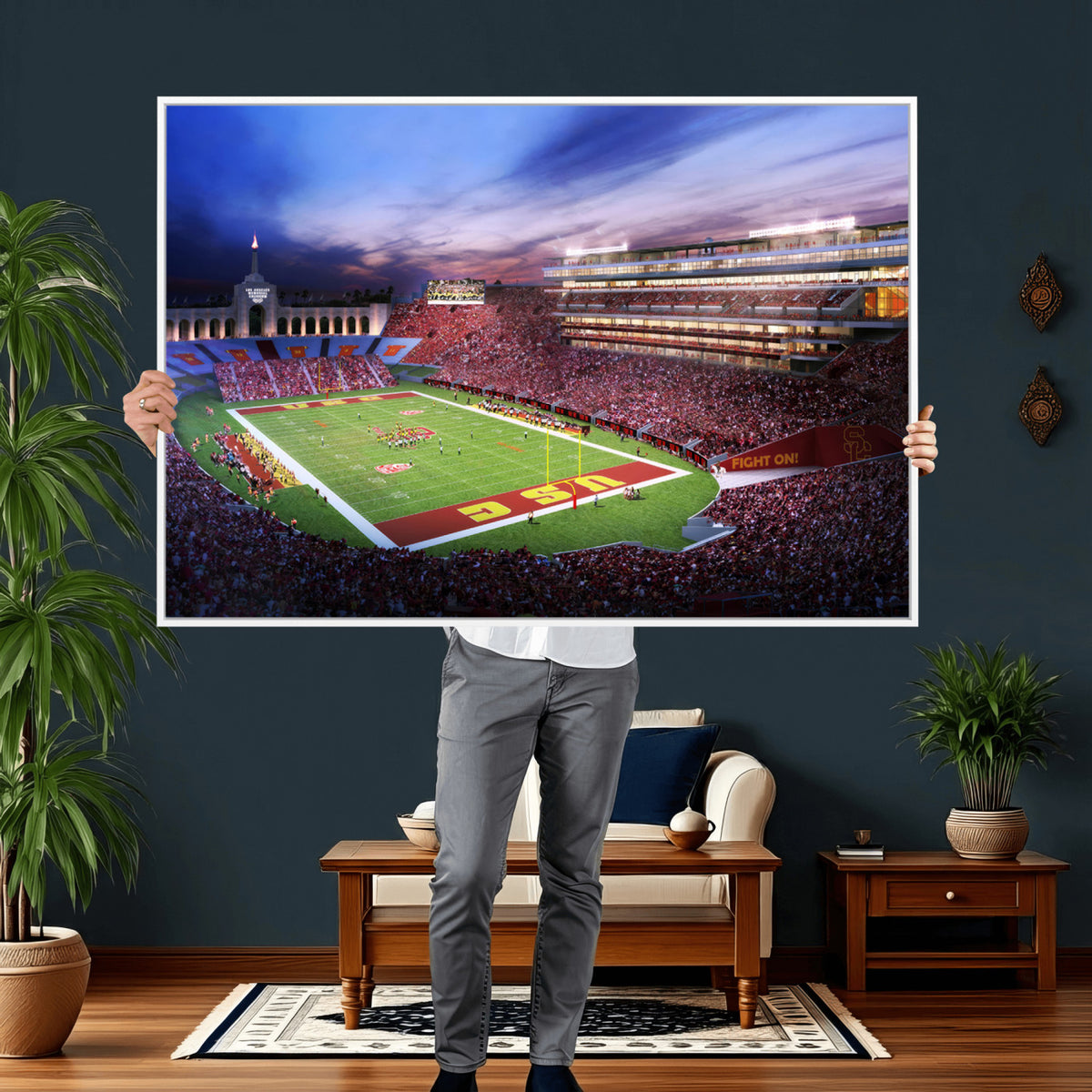 71879-MGV-CV-36X24 - The University of Southern California USC Trojans Football Team Print, Framed and Ready to Hang
